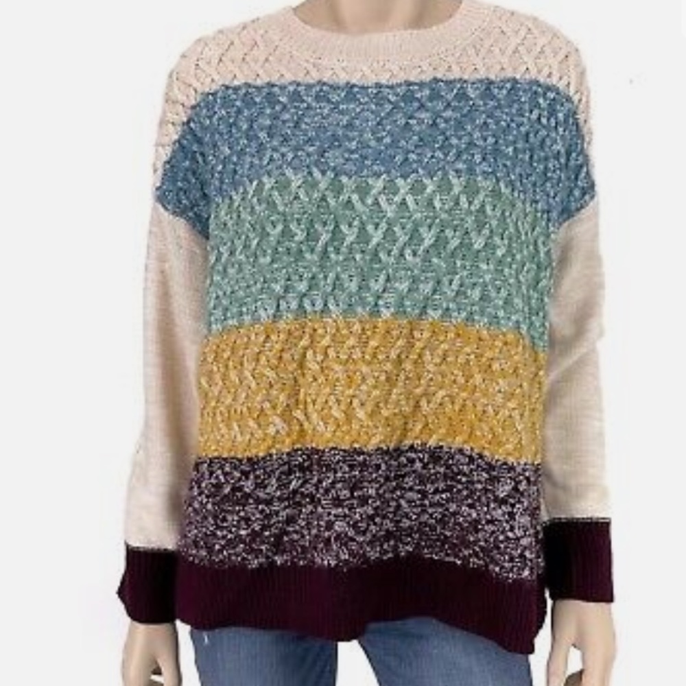 St Johns Bay Color Block Multi Color Stripe Long Sleeve Sweater Size M